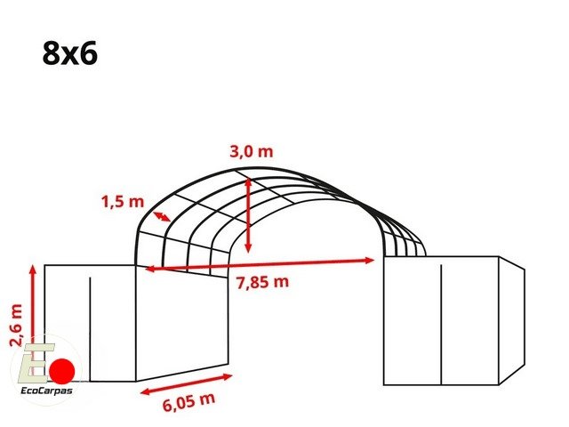 10 Cubierta entre contenedores 8x6, PVC 2300 IGNIFUGA Verde - Imagen 13