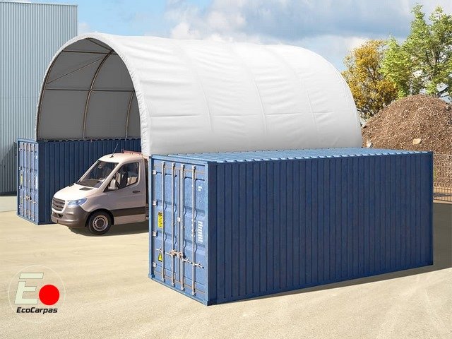 3 Cubierta entre contenedores 8x6, PVC 2300 IGNIFUGA Verde - Imagen 3